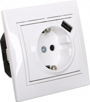 Lezard MIRA розетка с/з + USB разъем белая 701-0202-181