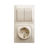 Schneider electric GLOSSA БЛОК: розетка с заземлением со шторками+2-кл.выкл, крем GSL000274