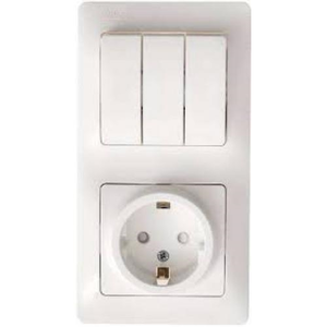 Schneider electric GLOSSA БЛОК: розетка с заземлением со шторками+3-кл. выкл. белый GSL000178