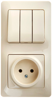 Schneider electric GLOSSA БЛОК: розетка+3-кл.выкл, крем GSL000276