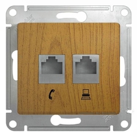 Schneider electric GLOSSA РОЗЕТКА двойная RJ11+RJ45, кат.5E, ДЕРЕВО ДУБ GSL000585