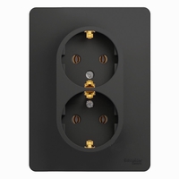 Schneider electric GLOSSA РОЗЕТКА двойная с заземлением, 16А, в сборе, АНТРАЦИТ GSL000724