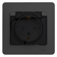Schneider electric GLOSSA РОЗЕТКА с заземлением со шторками с крышкой, 16А, IP44, в сборе, АНТРАЦИТ GSL000748