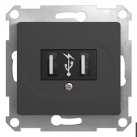 Schneider electric GLOSSA USB РОЗЕТКА, 5В /1400 мА, 2 х 5В /700 мА, механизм, АНТРАЦИТ GSL000732